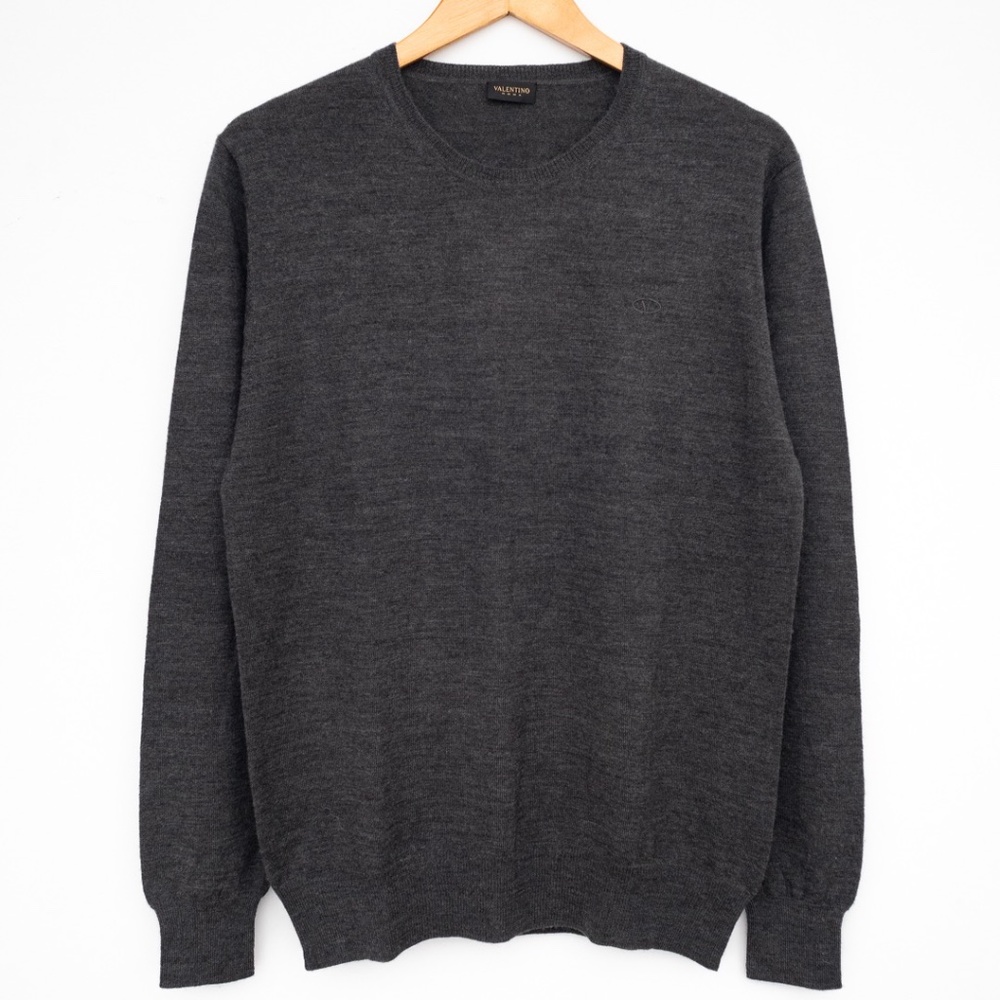 Mens Valentino Roma 100% Merino Wool Crewneck Sweater Size Large Gray Vgc
